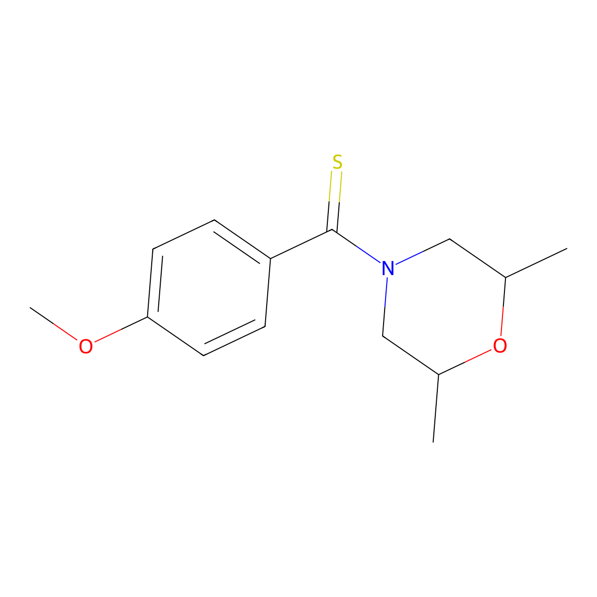 (2,6-Dimethylmorpholin-4-yl)-(4-methoxyphenyl)methanethione molecular structure, CAS 72824-23-8