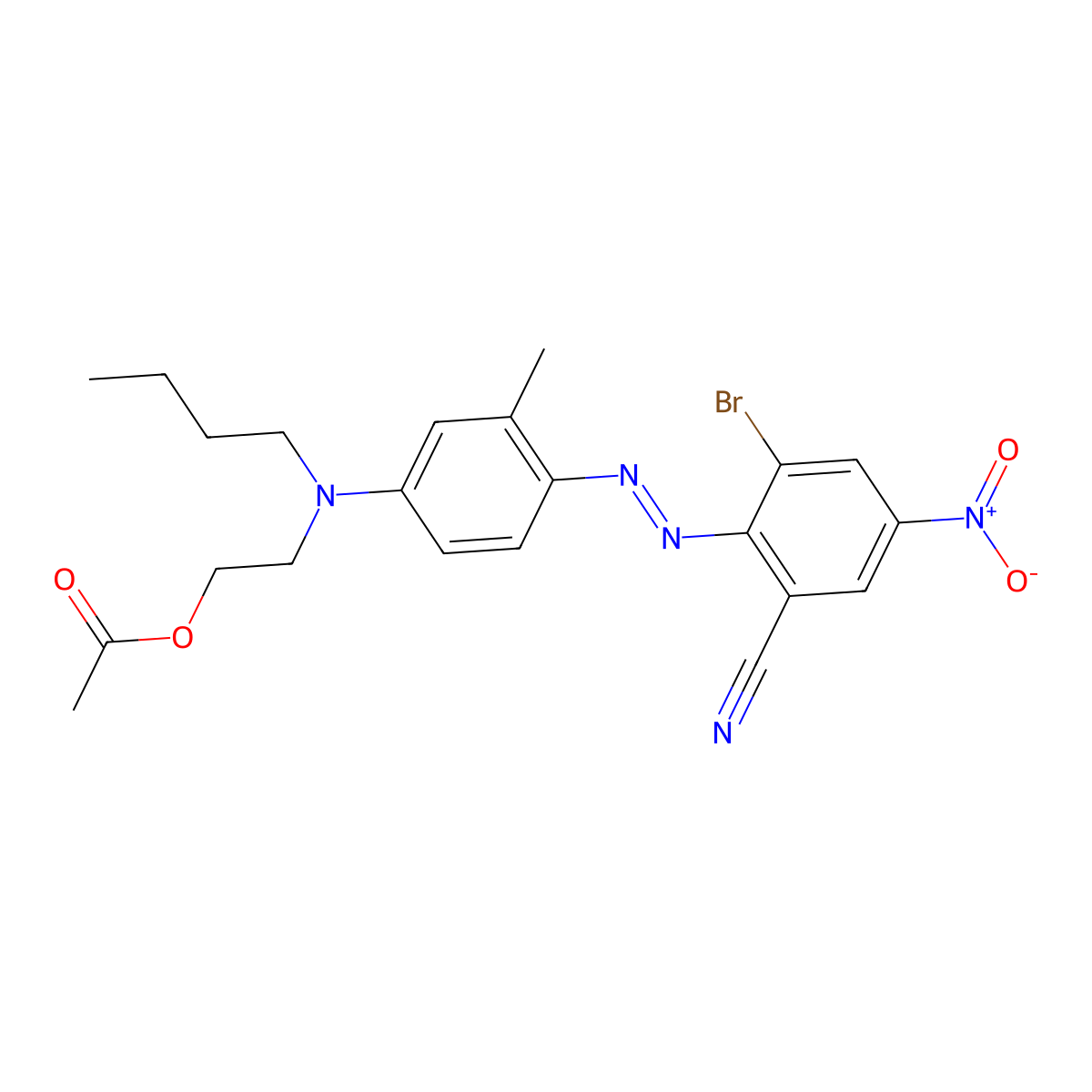 Benzonitrile, 2-[2-[4-[[2-(acetyloxy)ethyl]butylamino]-2-methylphenyl]diazenyl]-3-bromo-5-nitro- molecular structure, CAS 72828-63-8