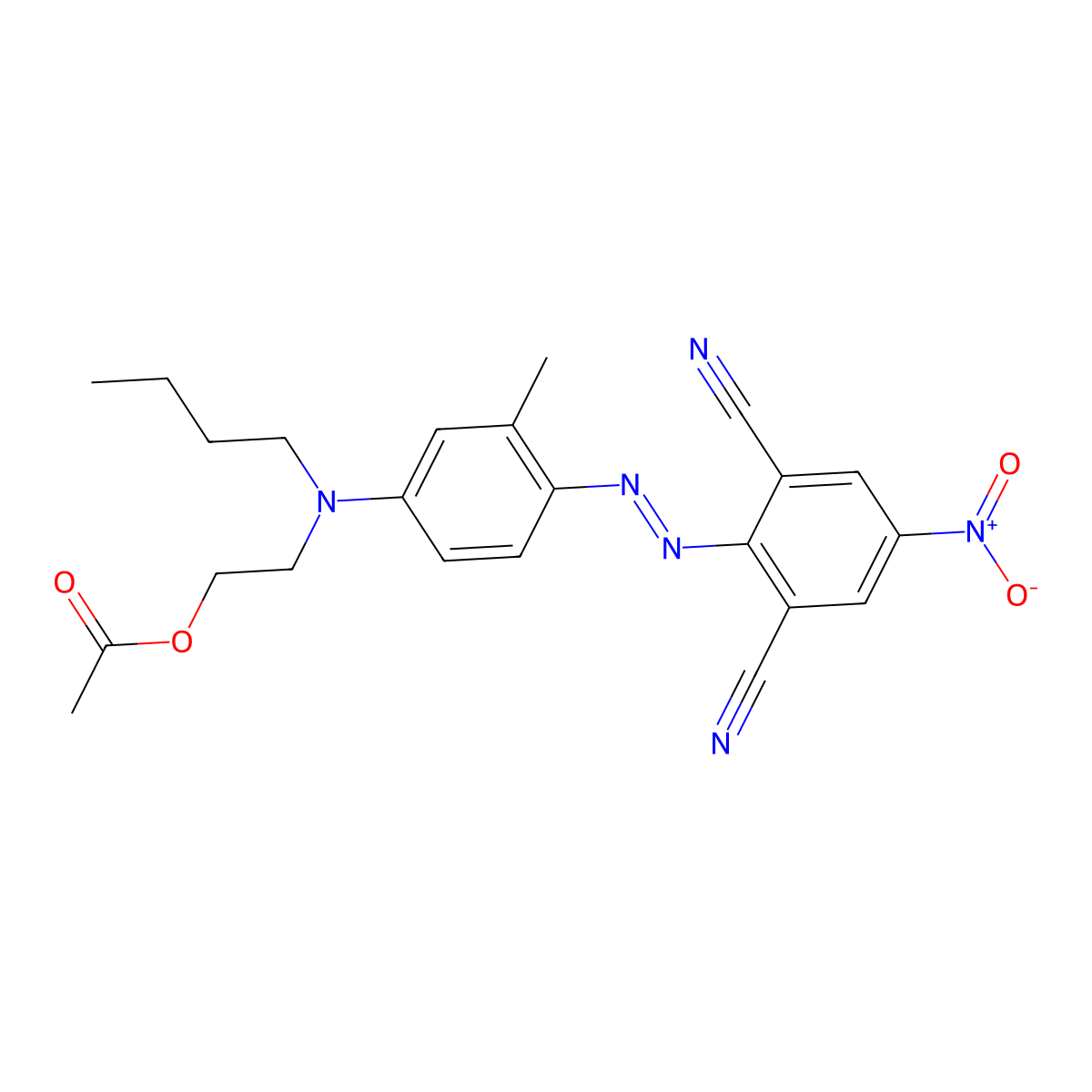 1,3-Benzenedicarbonitrile, 2-(2-(4-((2-(acetyloxy)ethyl)butylamino)-2-methylphenyl)diazenyl)-5-nitro- molecular structure, CAS 72828-64-9