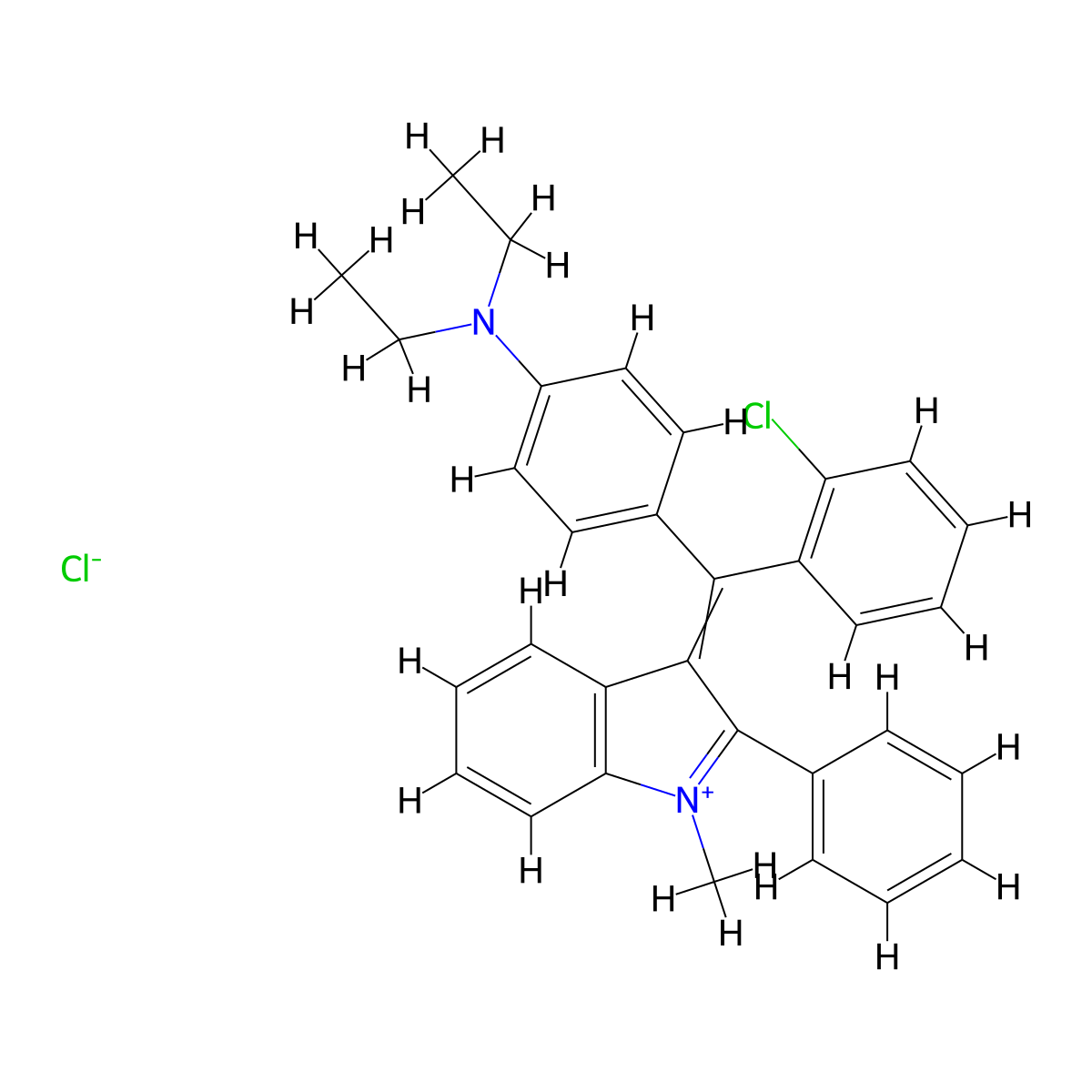 Ethanaminium, N-[4-[(2-chlorophenyl)(1-methyl-2-phenyl-1H-indol-3-yl)methylene]-2,5-cyclohexadien-1-ylidene]-N-ethyl-, chloride (1:1) molecular structure, CAS 72828-90-1