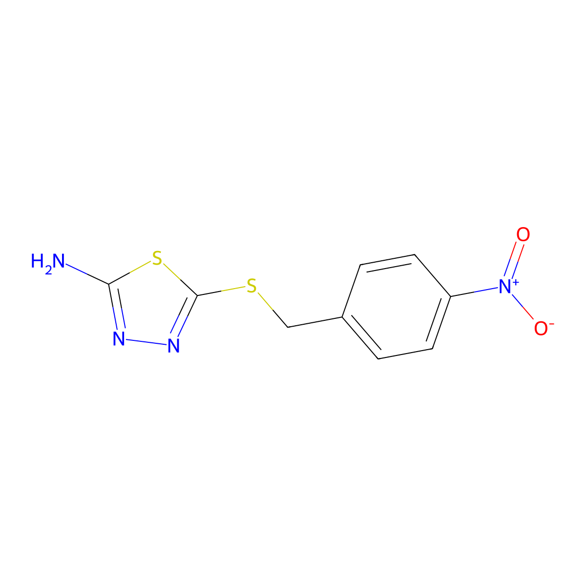 5-(((4-Nitrophenyl)methyl)thio)-1,3,4-thiadiazol-2-amine molecular structure, CAS 72836-11-4