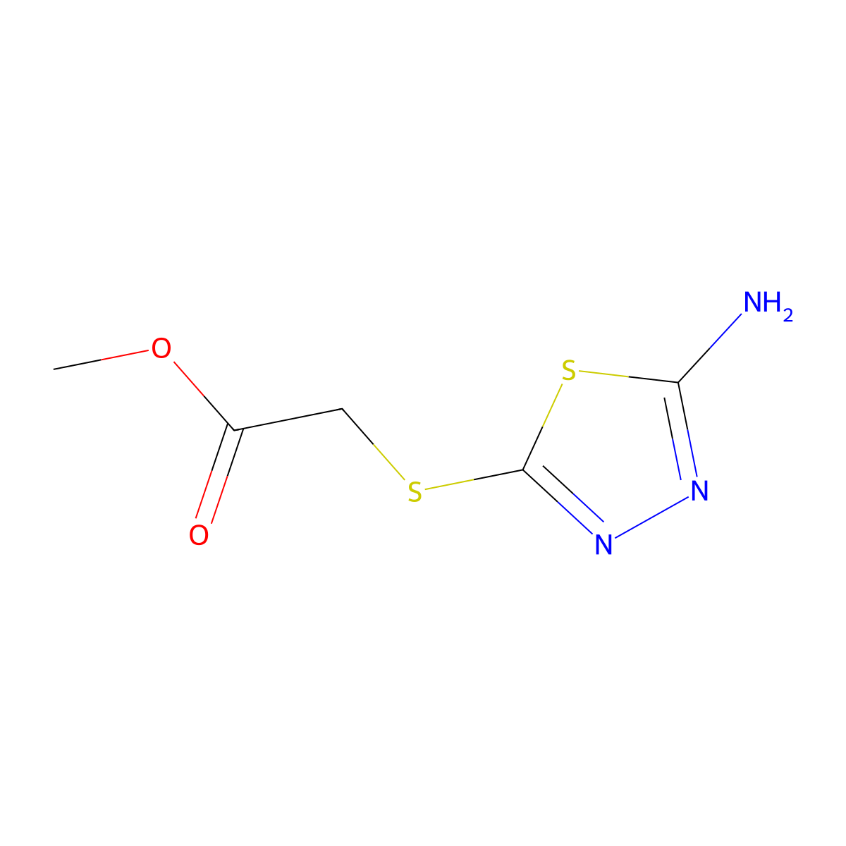 Methyl 2-((5-amino-1,3,4-thiadiazol-2-yl)thio)acetate molecular structure, CAS 72836-12-5