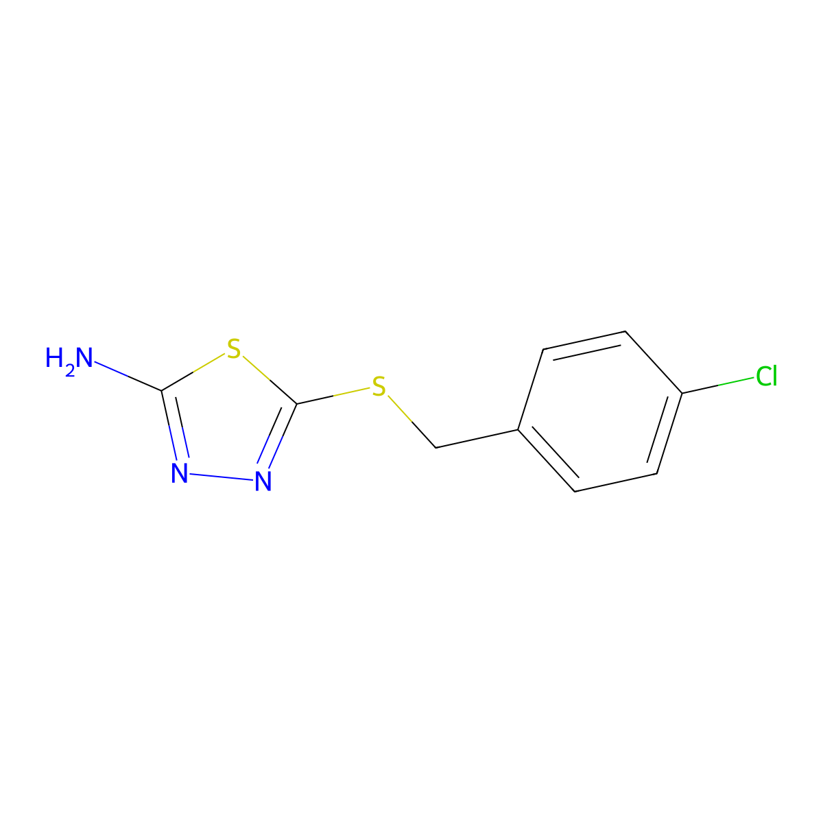 5-(((4-Chlorophenyl)methyl)thio)-1,3,4-thiadiazol-2-amine molecular structure, CAS 72836-33-0