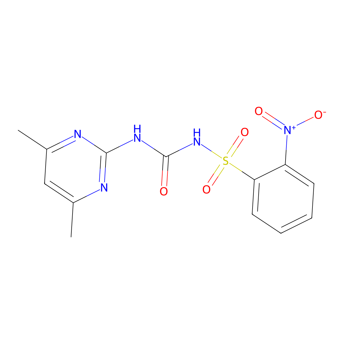 Benzenesulfonamide, N-(((4,6-dimethyl-2-pyrimidinyl)amino)carbonyl)-2-nitro- molecular structure, CAS 72839-91-9