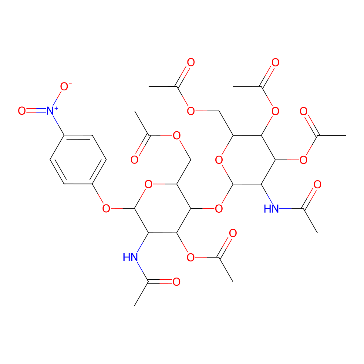 [5-Acetamido-3-[3-acetamido-4,5-diacetyloxy-6-(acetyloxymethyl)oxan-2-yl]oxy-4-acetyloxy-6-(4-nitrophenoxy)oxan-2-yl]methyl acetate molecular structure, CAS 7284-19-7