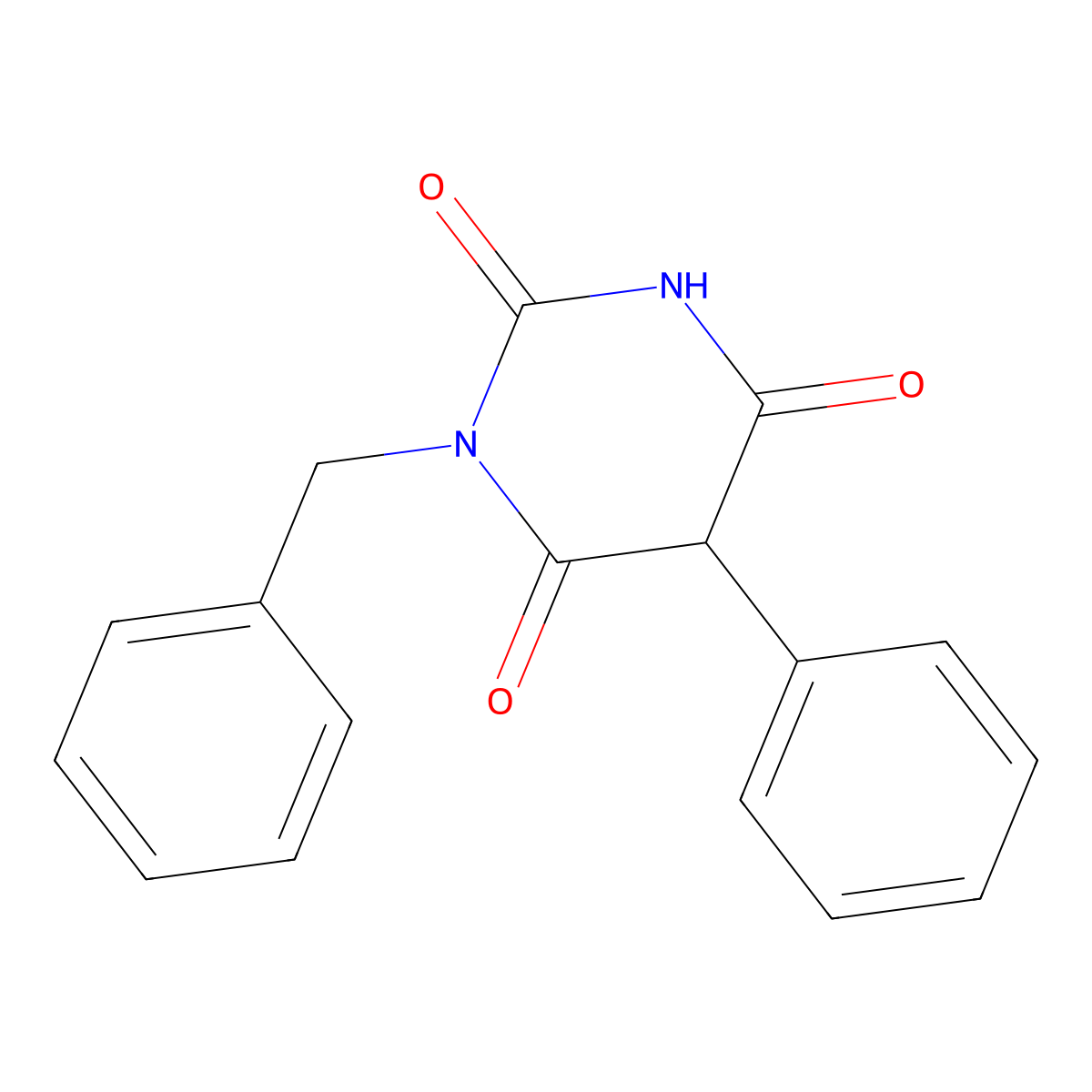 2,4,6(1H,3H,5H)-Pyrimidinetrione, 5-phenyl-1-(phenylmethyl)- molecular structure, CAS 72846-00-5