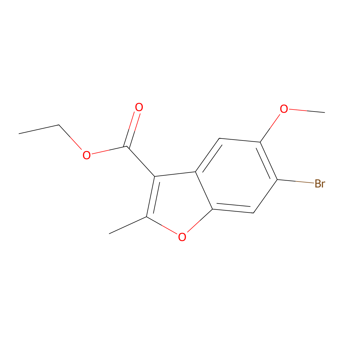Ethyl 6-bromo-5-methoxy-2-methyl-1-benzofuran-3-carboxylate molecular structure, CAS 7287-52-7