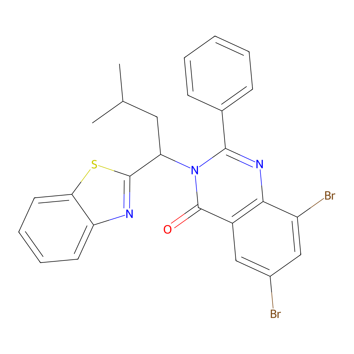 4(3H)-Quinazolinone, 3-(1-(2-benzothiazolyl)-3-methylbutyl)-6,8-dibromo-2-phenyl- molecular structure, CAS 72875-77-5
