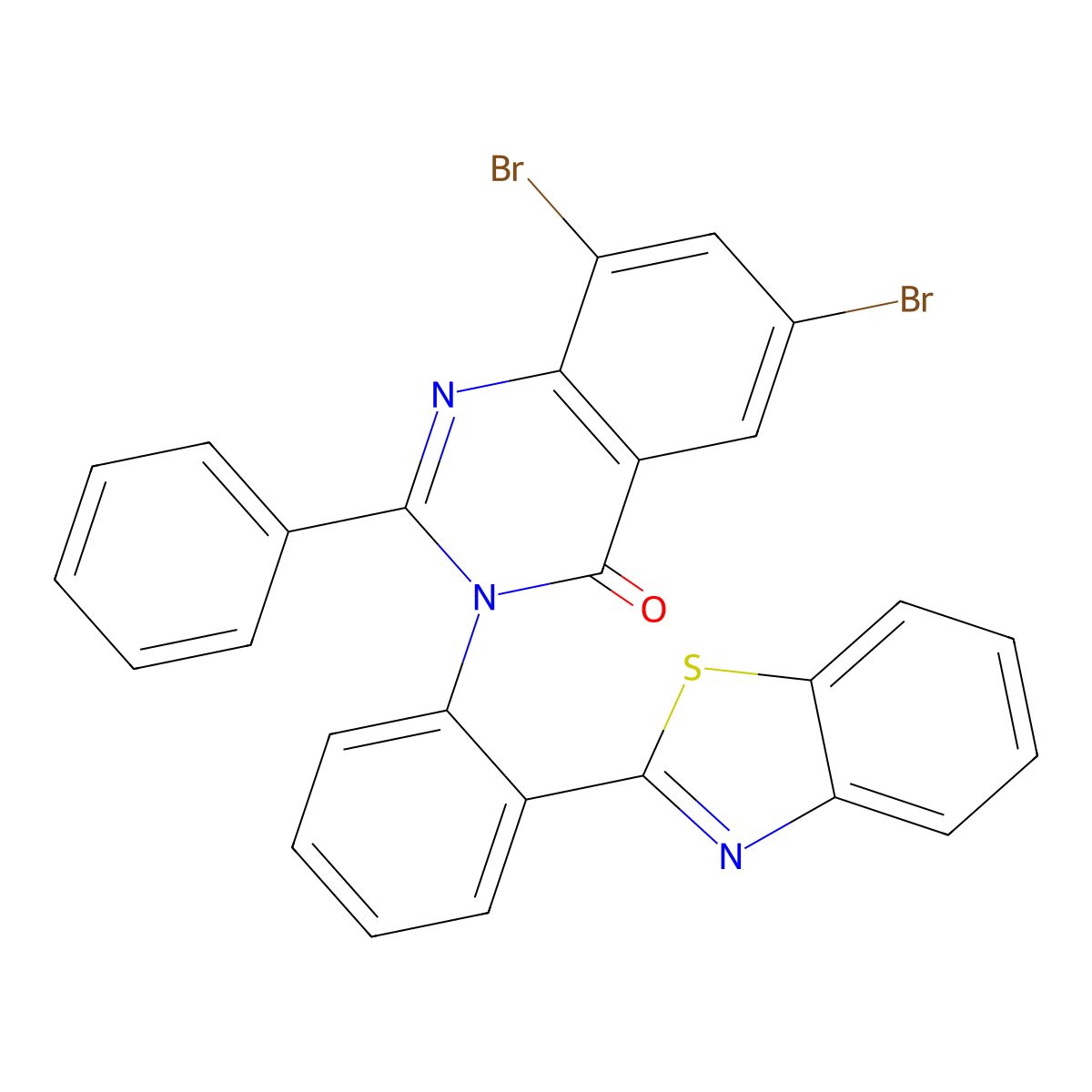 4(3H)-Quinazolinone, 3-(2-(2-benzothiazolyl)phenyl)-6,8-dibromo-2-phenyl- molecular structure, CAS 72875-78-6