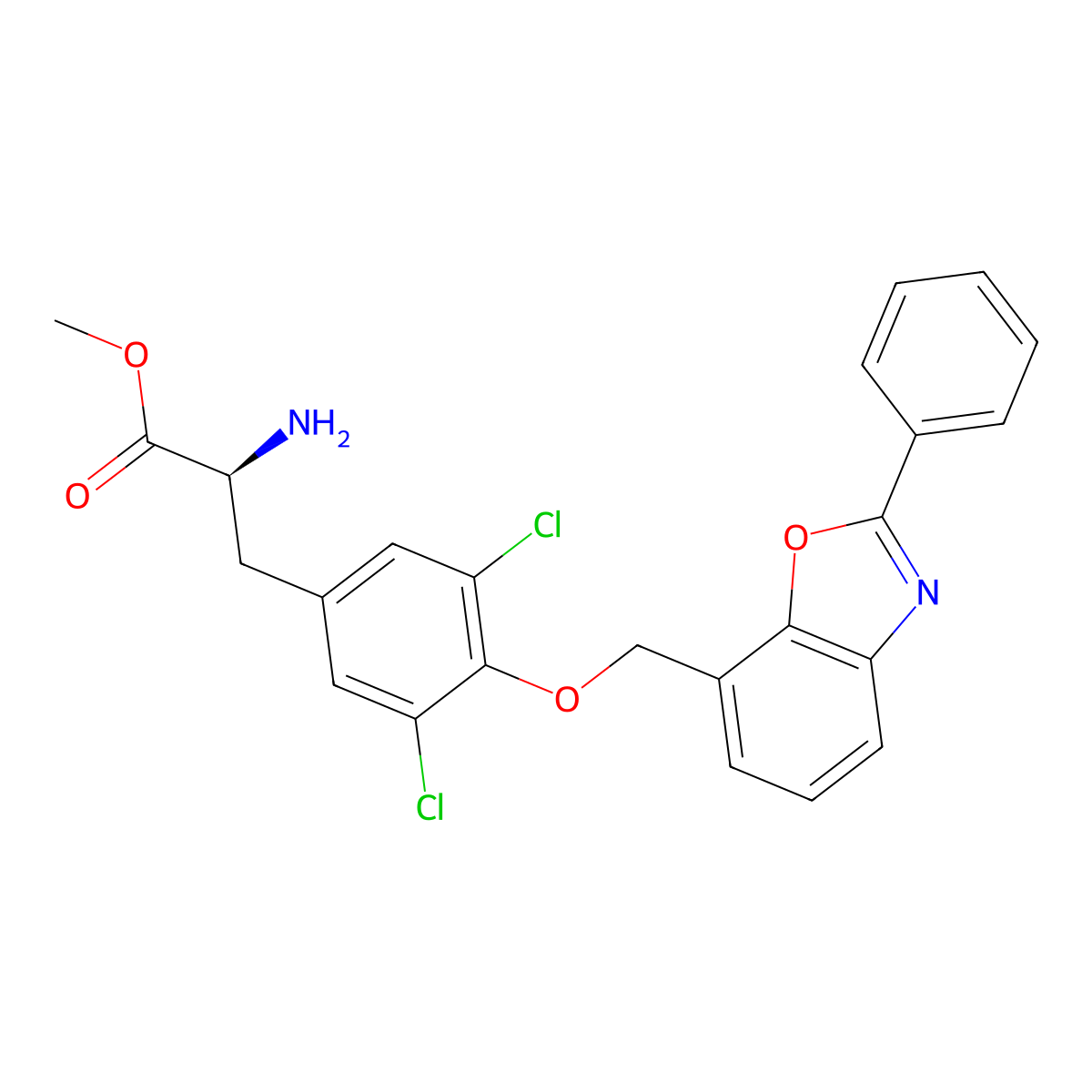 (S)-Methyl 2-amino-3-(3,5-dichloro-4-((2-phenylbenzo[d]oxazol-7-yl)methoxy)phenyl)propanoate molecular structure, CAS 728862-92-8