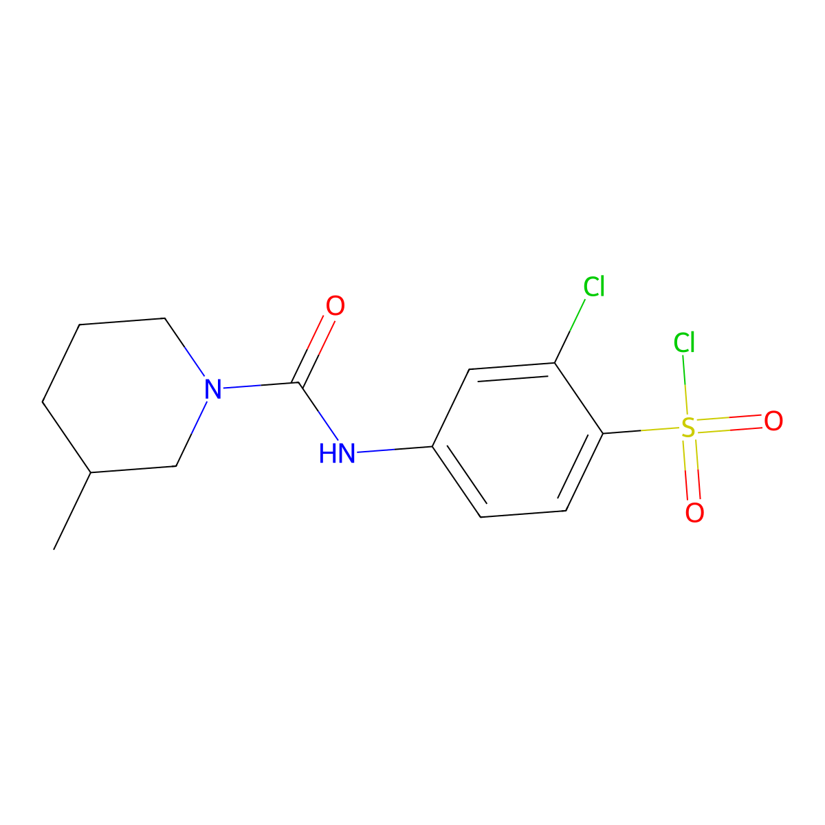 2-Chloro-4-(3-methylpiperidine-1-carboxamido)benzene-1-sulfonyl chloride molecular structure, CAS 728864-75-3