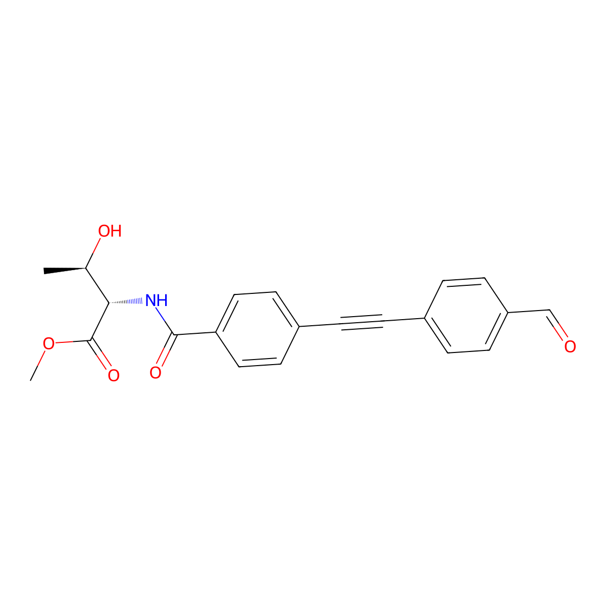 (2S,3R)-Methyl 2-(4-((4-formylphenyl)ethynyl)benzamido)-3-hydroxybutanoate molecular structure, CAS 728878-11-3