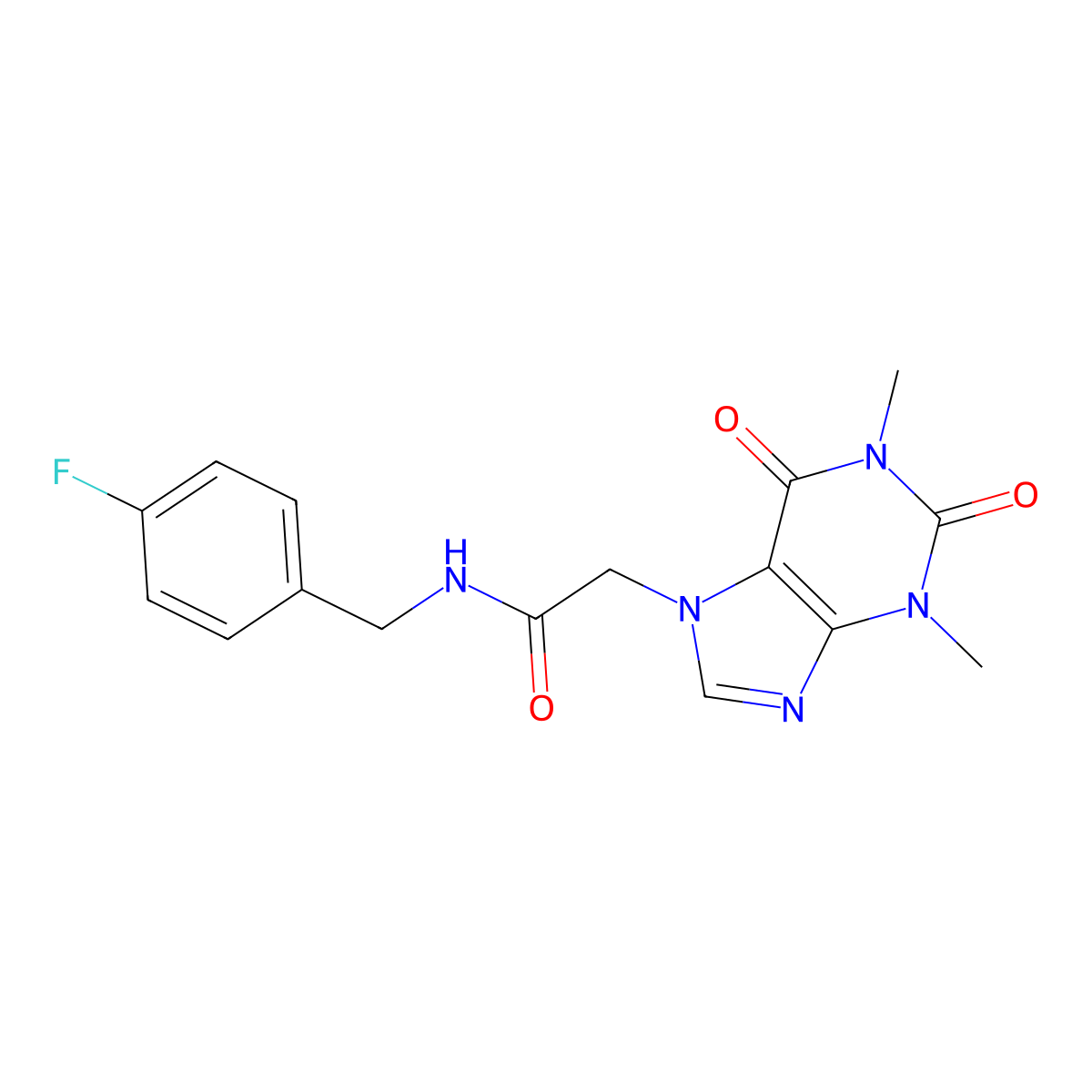 2-(1,3-dimethyl-2,6-dioxo-1,2,3,6-tetrahydro-7H-purin-7-yl)-N-(4-fluorobenzyl)acetamide molecular structure, CAS 728882-25-5