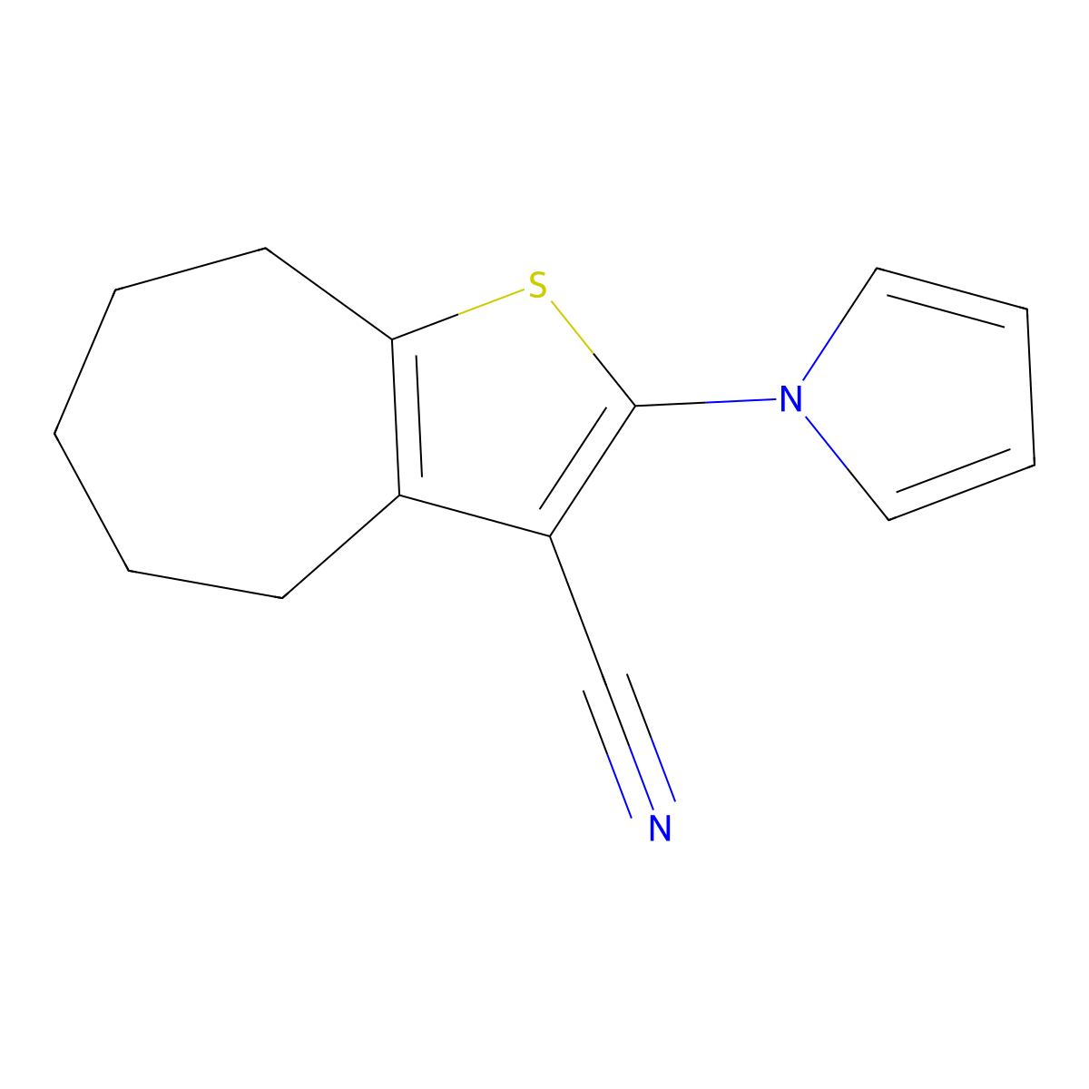 5,6,7,8-Tetrahydro-2-(1H-pyrrol-1-yl)-4H-cyclohepta[b]thiophene-3-carbonitrile molecular structure, CAS 728882-86-8