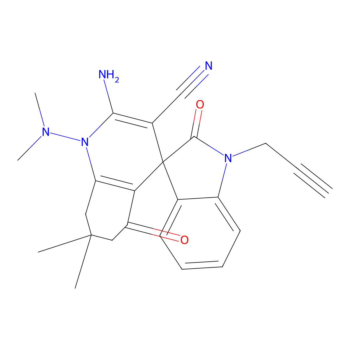 2-Amino-1-(dimethylamino)-7,7-dimethyl-2',5-dioxo-1'-prop-2-ynylspiro[6,8-dihydroquinoline-4,3'-indole]-3-carbonitrile molecular structure, CAS 728882-98-2