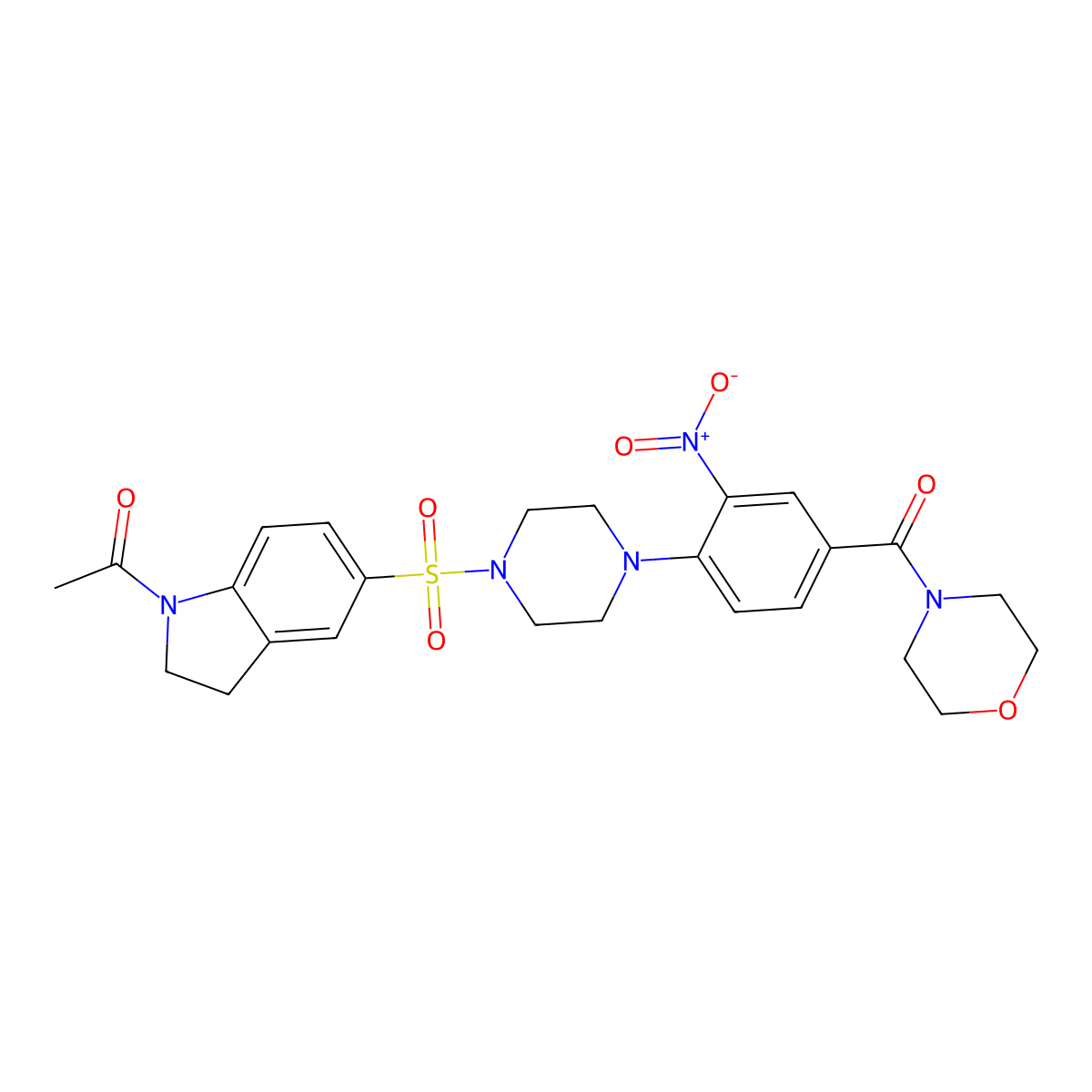 1-[5-[4-[4-(Morpholine-4-carbonyl)-2-nitrophenyl]piperazin-1-yl]sulfonyl-2,3-dihydroindol-1-yl]ethanone molecular structure, CAS 728883-16-7