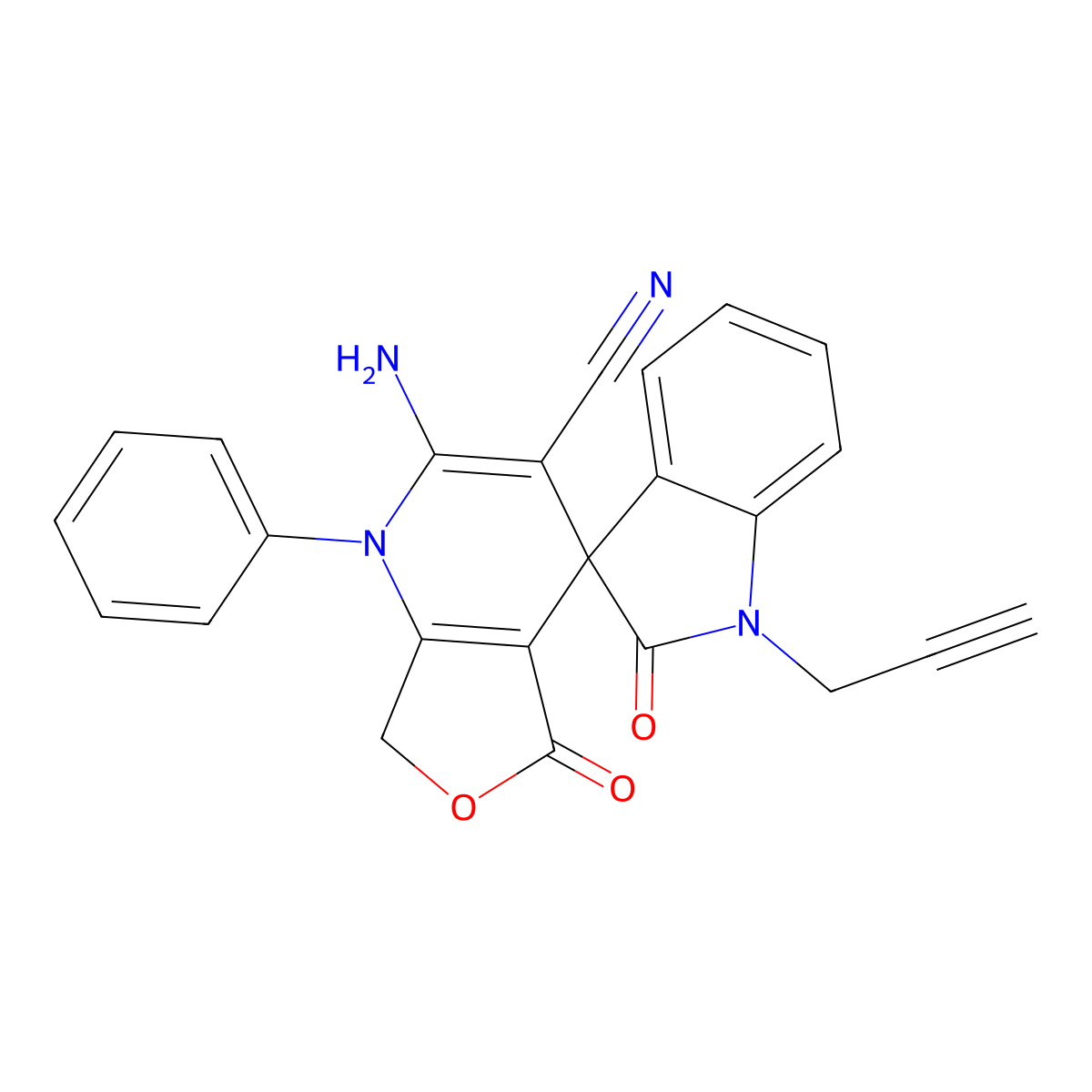 2-amino-2',5-dioxo-1-phenyl-1'-prop-2-ynylspiro[7H-furo[3,4-b]pyridine-4,3'-indole]-3-carbonitrile molecular structure, CAS 728883-17-8