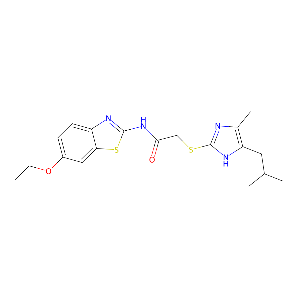 N-(6-ethoxy-1,3-benzothiazol-2-yl)-2-{[4-methyl-5-(2-methylpropyl)-1H-imidazol-2-yl]sulfanyl}acetamide molecular structure, CAS 728883-36-1