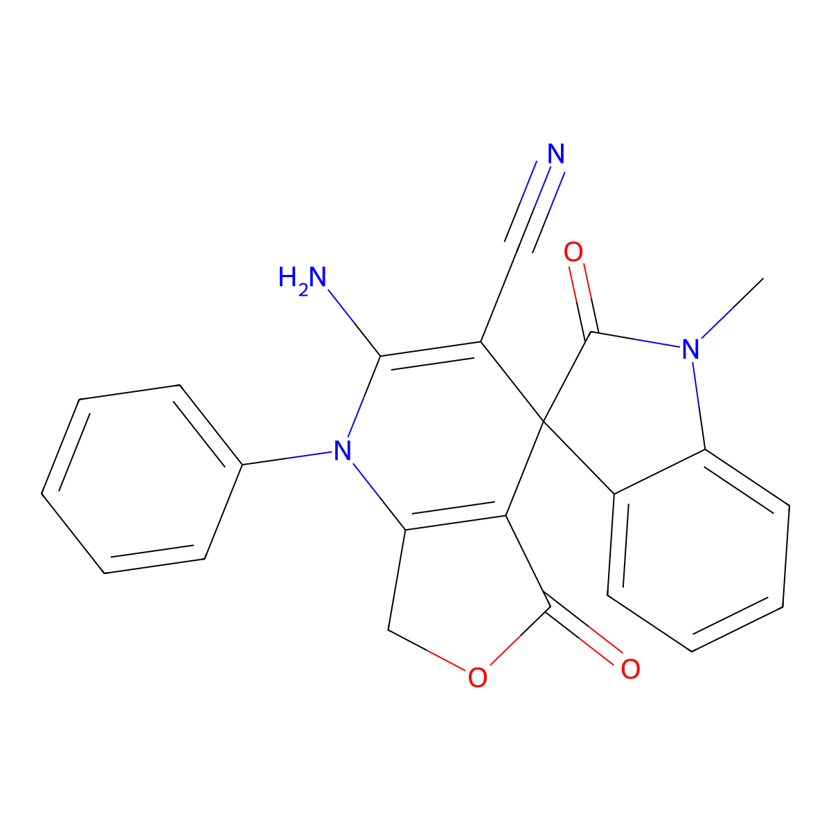 2-amino-1'-methyl-2',5-dioxo-1-phenylspiro[7H-furo[3,4-b]pyridine-4,3'-indole]-3-carbonitrile molecular structure, CAS 728883-52-1