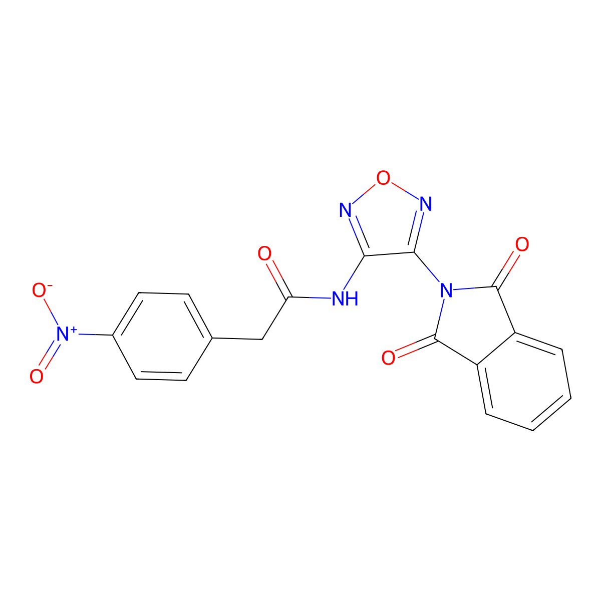N-[4-(1,3-dioxo-1,3-dihydro-2H-isoindol-2-yl)-1,2,5-oxadiazol-3-yl]-2-(4-nitrophenyl)acetamide molecular structure, CAS 728884-18-2