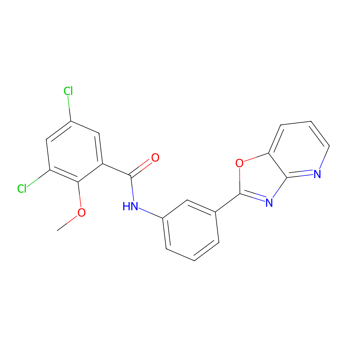 3,5-dichloro-2-methoxy-N-[3-([1,3]oxazolo[4,5-b]pyridin-2-yl)phenyl]benzamide molecular structure, CAS 728884-37-5