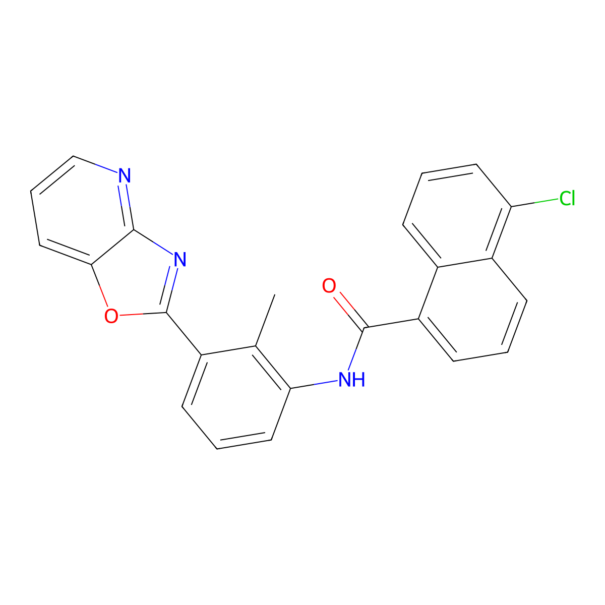 5-chloro-N-[2-methyl-3-([1,3]oxazolo[4,5-b]pyridin-2-yl)phenyl]naphthalene-1-carboxamide molecular structure, CAS 728884-39-7