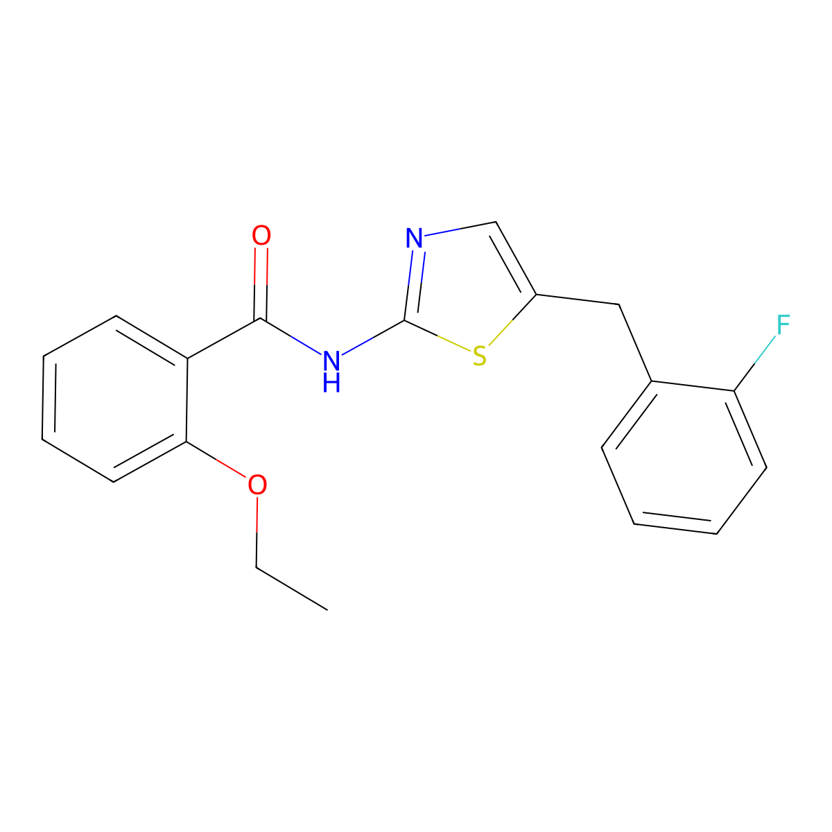 2-ethoxy-N-(5-(2-fluorobenzyl)thiazol-2-yl)benzamide molecular structure, CAS 728884-45-5