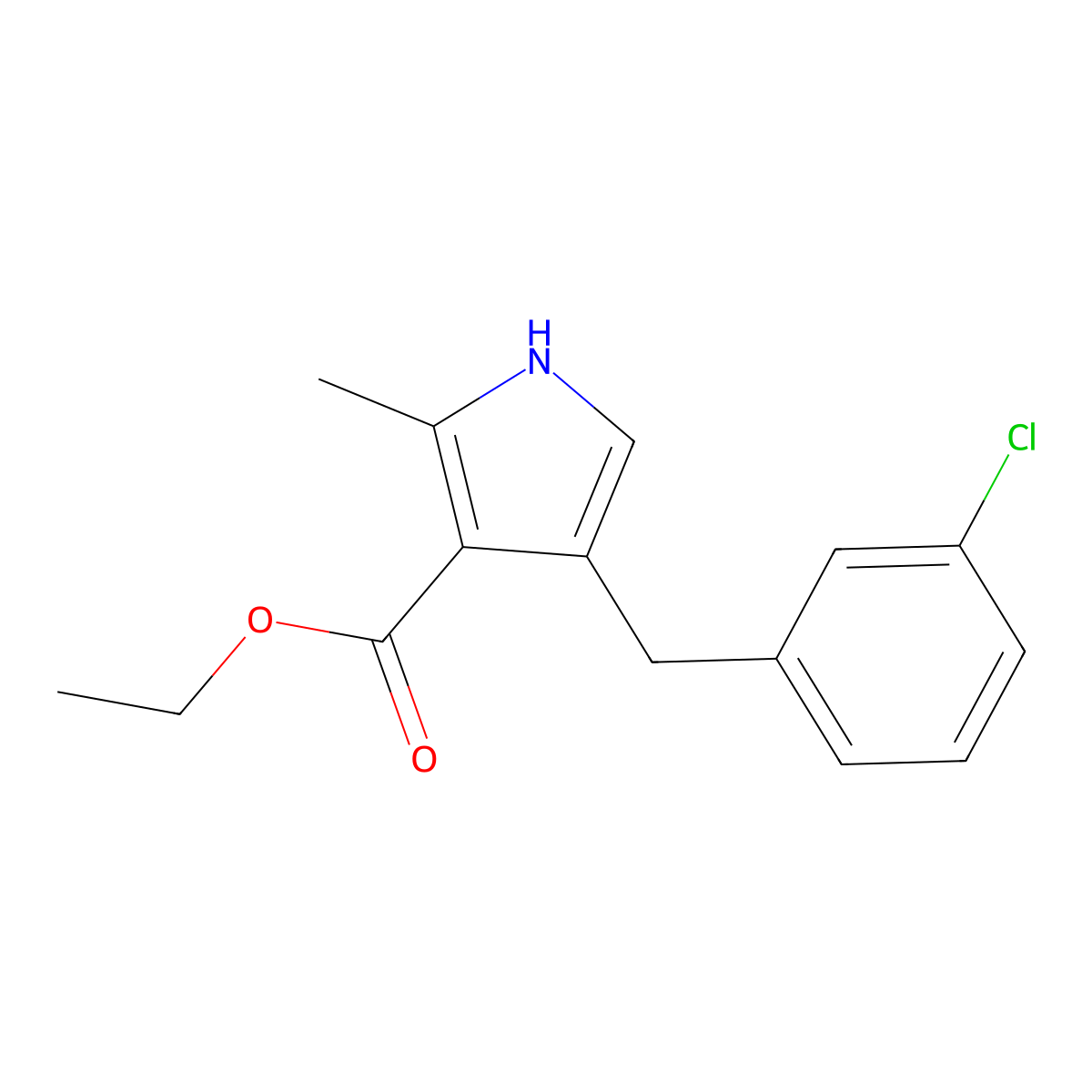 ethyl 4-[(3-chlorophenyl)methyl]-2-methyl-1H-pyrrole-3-carboxylate molecular structure, CAS 728884-48-8