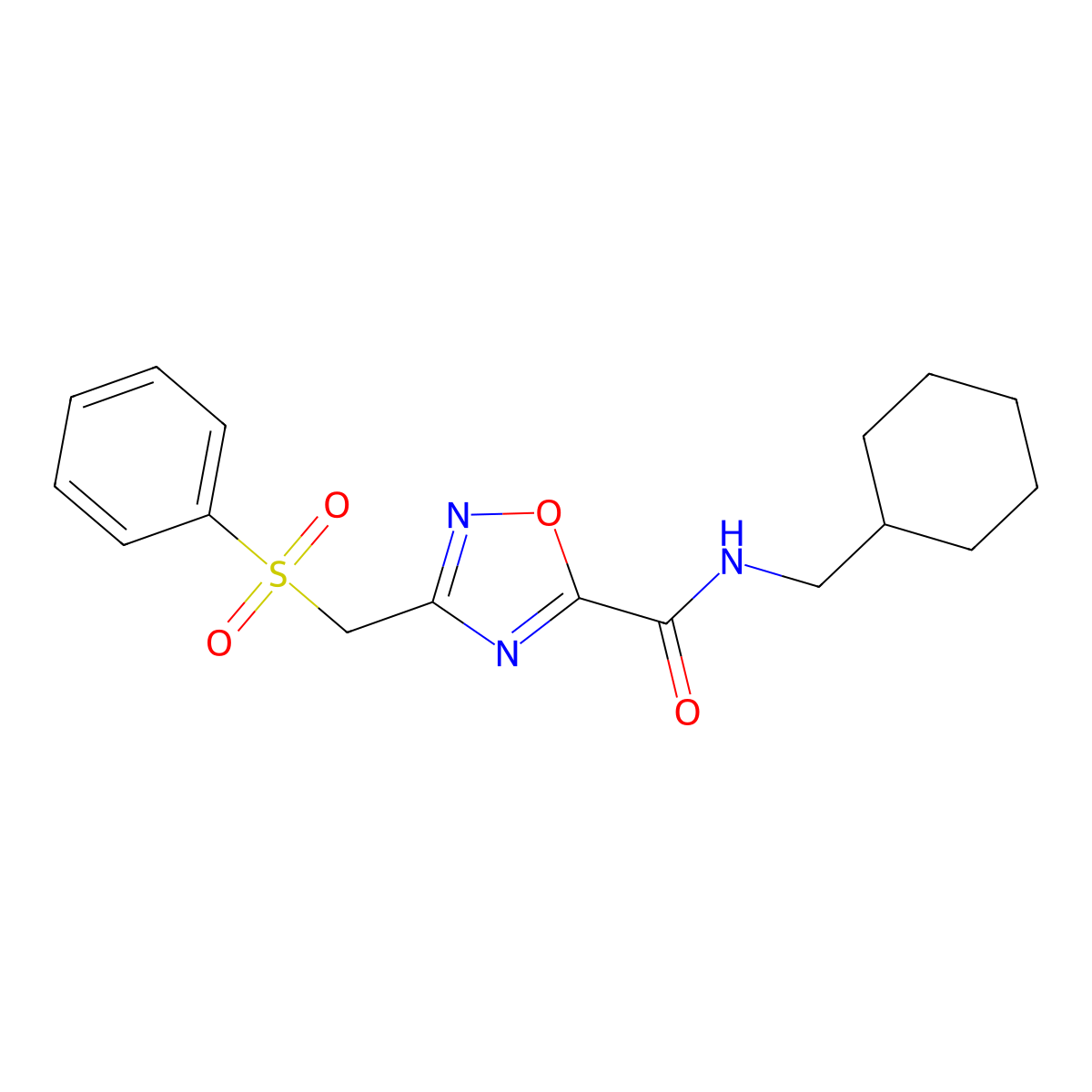 3-(benzenesulfonylmethyl)-N-(cyclohexylmethyl)-1,2,4-oxadiazole-5-carboxamide molecular structure, CAS 728884-81-9