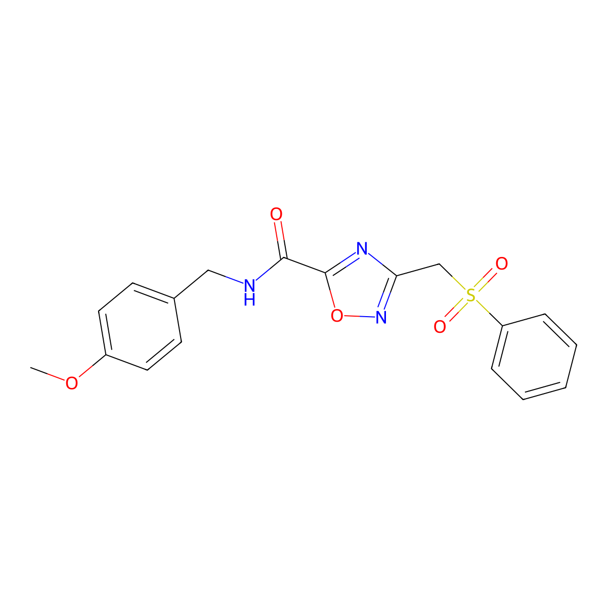 3-(benzenesulfonylmethyl)-N-[(4-methoxyphenyl)methyl]-1,2,4-oxadiazole-5-carboxamide molecular structure, CAS 728884-89-7