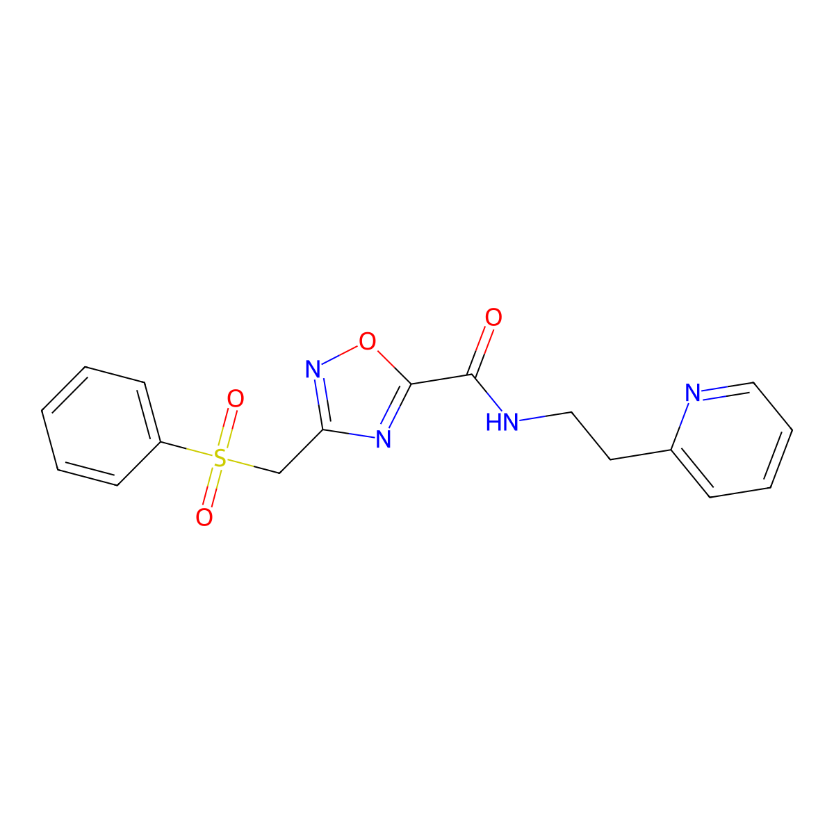3-(benzenesulfonylmethyl)-N-(2-pyridin-2-ylethyl)-1,2,4-oxadiazole-5-carboxamide molecular structure, CAS 728884-99-9