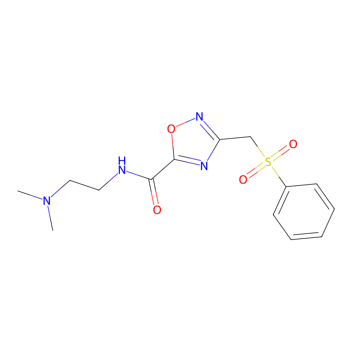 N-[2-(dimethylamino)ethyl]-3-[(phenylsulfonyl)methyl]-1,2,4-oxadiazole-5-carboxamide molecular structure, CAS 728885-03-8