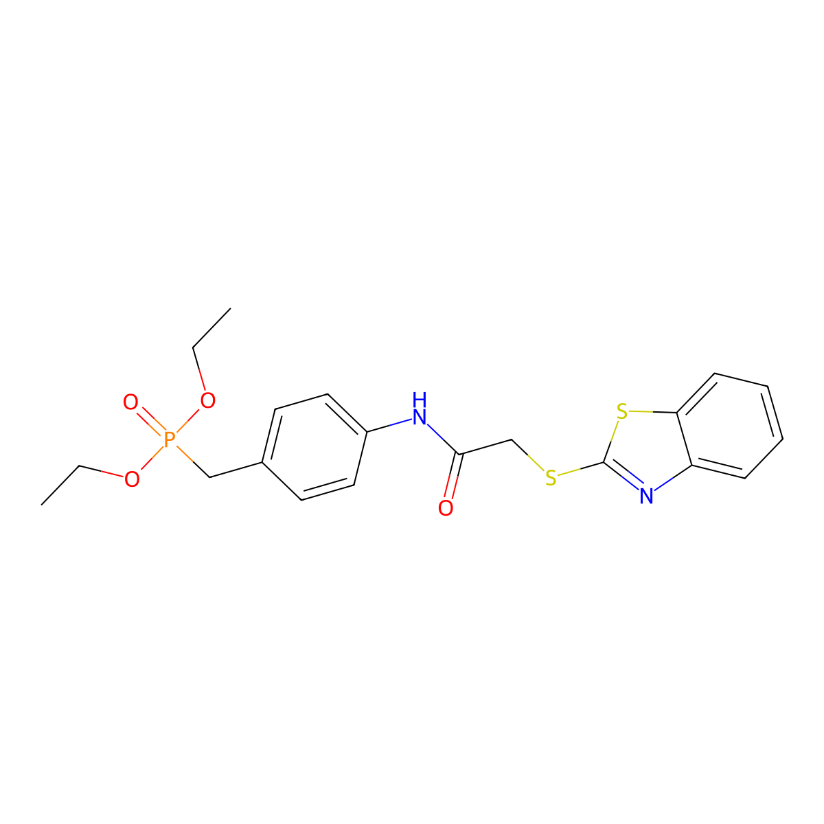 2-(1,3-benzothiazol-2-ylsulfanyl)-N-[4-(diethoxyphosphorylmethyl)phenyl]acetamide molecular structure, CAS 728885-23-2