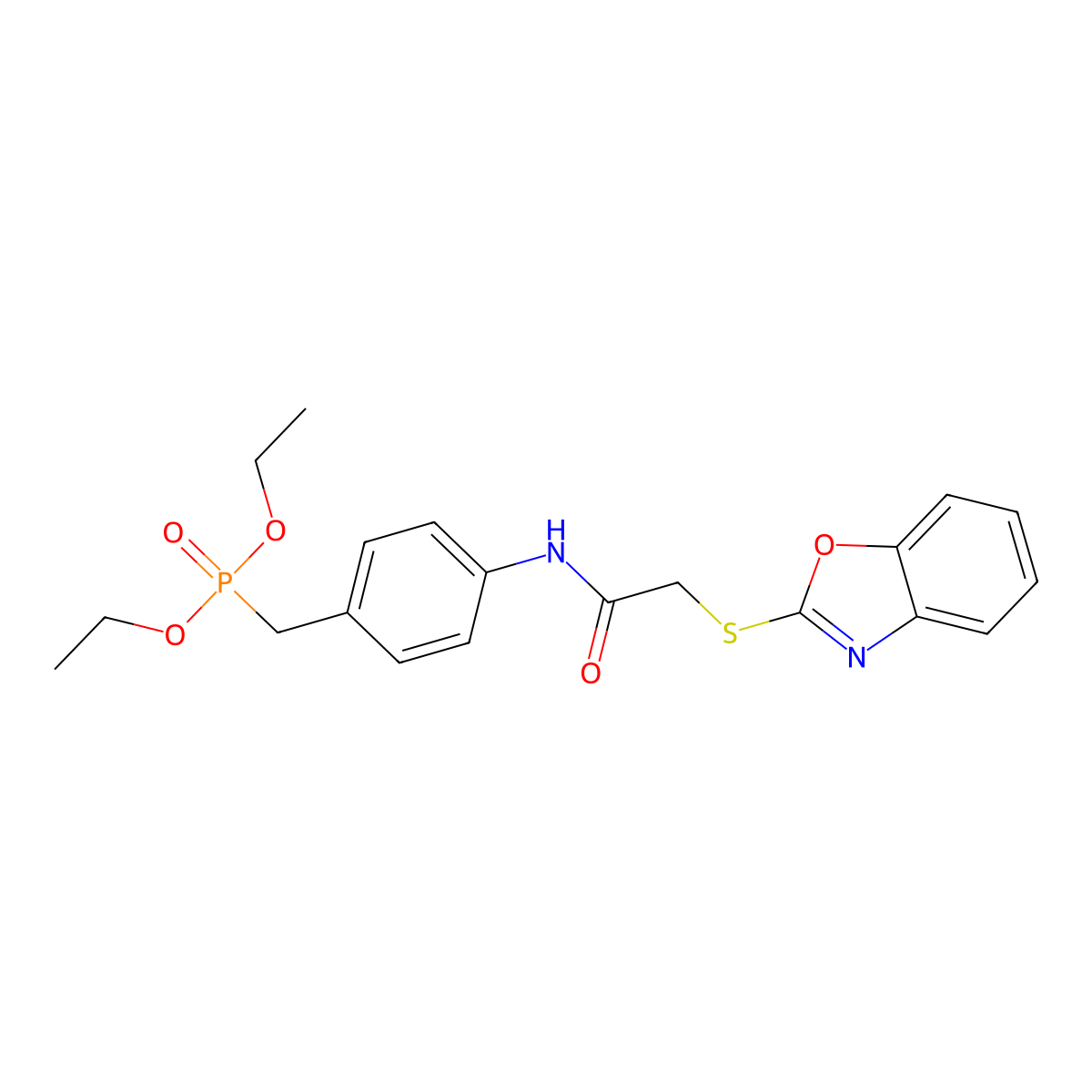 2-(1,3-benzoxazol-2-ylsulfanyl)-N-[4-(diethoxyphosphorylmethyl)phenyl]acetamide molecular structure, CAS 728885-25-4