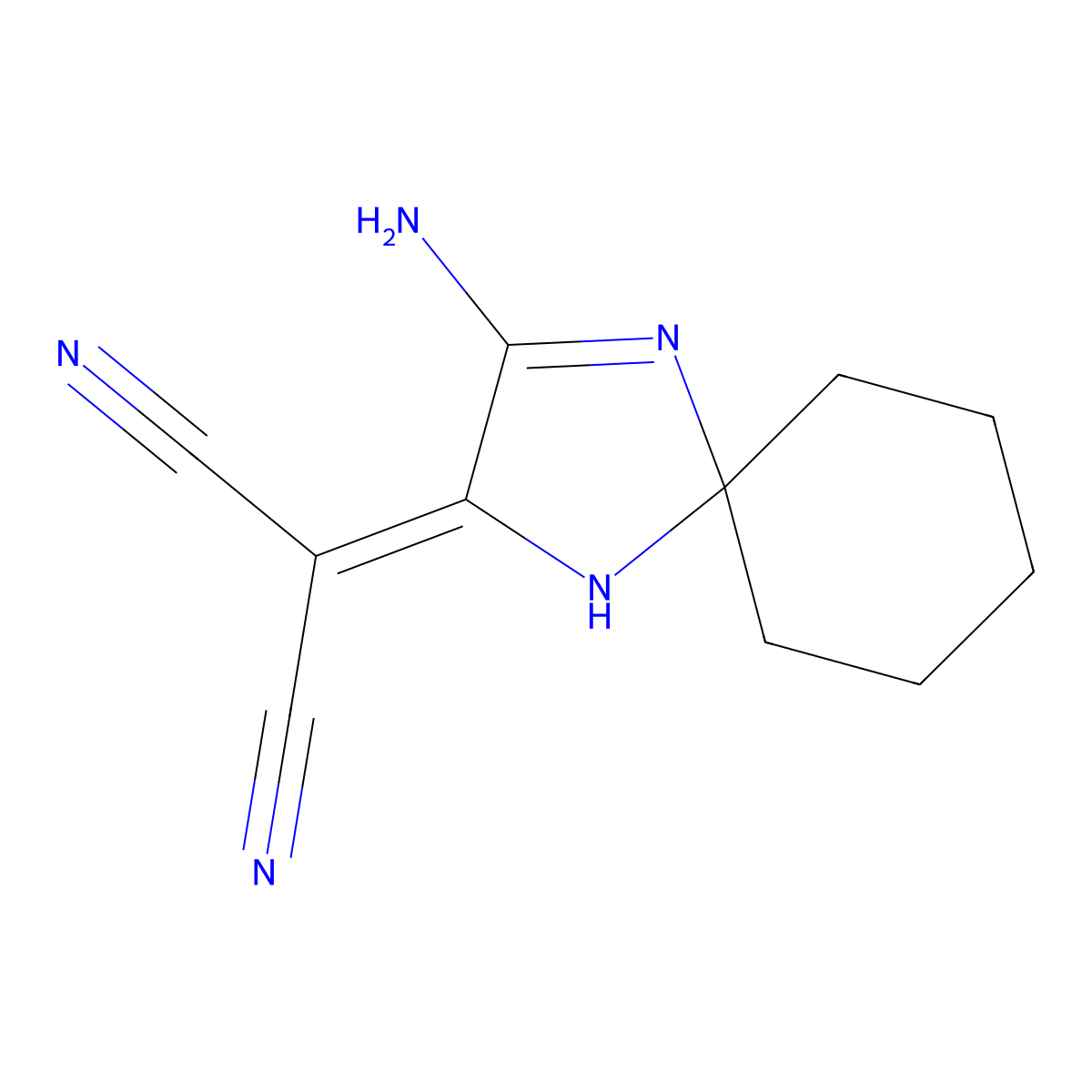 Propanedinitrile, (3-amino-1,4-diazaspiro[4.5]dec-3-en-2-ylidene)- molecular structure, CAS 728885-32-3