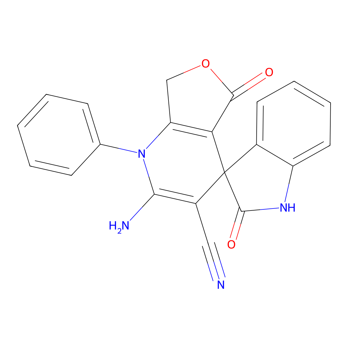 2'-amino-2,5'-dioxo-1'-phenylspiro[1H-indole-3,4'-7H-furo[3,4-b]pyridine]-3'-carbonitrile molecular structure, CAS 728885-50-5