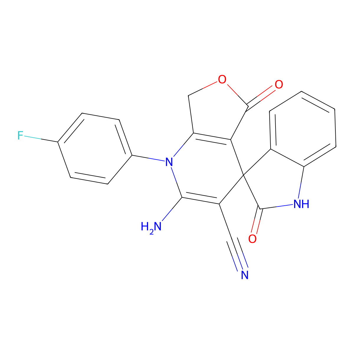 2'-amino-1'-(4-fluorophenyl)-2,5'-dioxospiro[1H-indole-3,4'-7H-furo[3,4-b]pyridine]-3'-carbonitrile molecular structure, CAS 728885-54-9