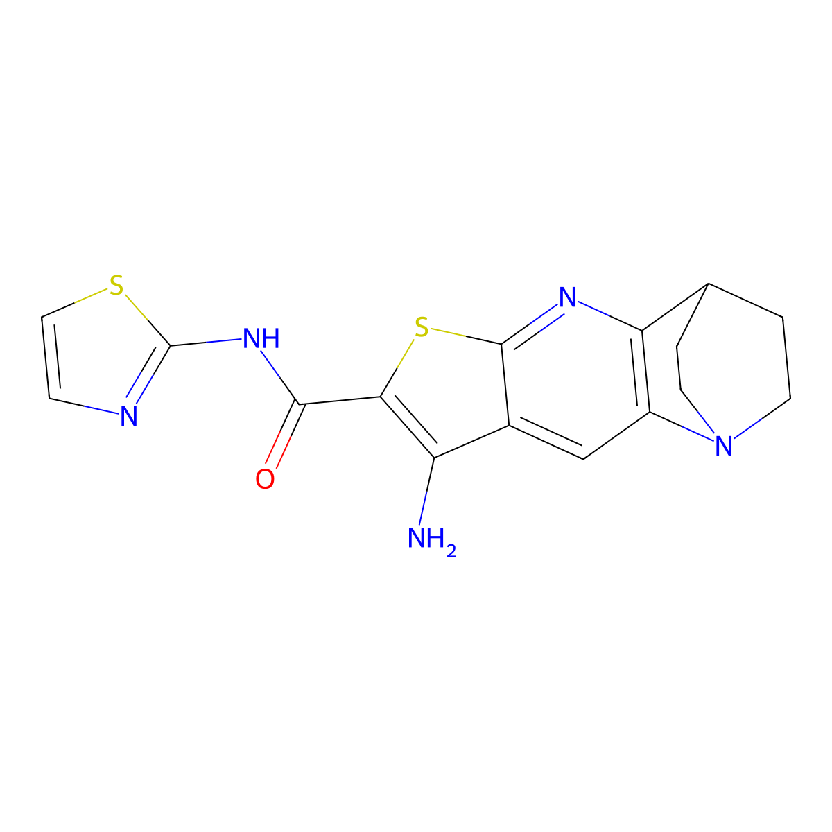 8-amino-N-(1,3-thiazol-2-yl)-3,4-dihydro-2H-1,4-ethanothieno[2,3-b][1,5]naphthyridine-7-carboxamide molecular structure, CAS 728885-90-3