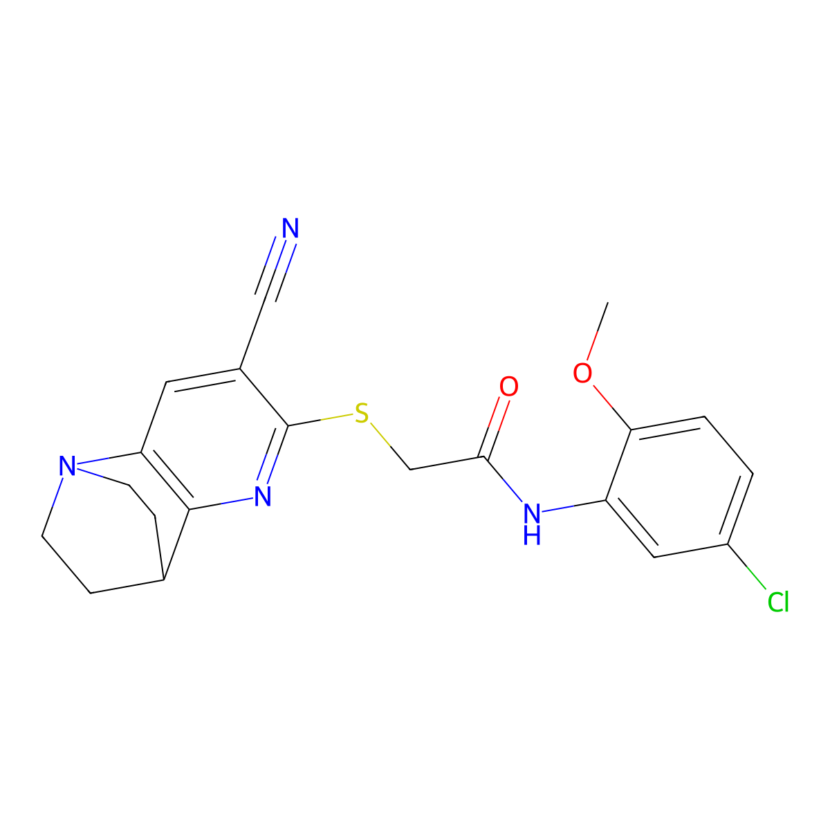 N-(5-chloro-2-methoxyphenyl)-2-[(7-cyano-3,4-dihydro-2H-1,4-ethano-1,5-naphthyridin-6-yl)sulfanyl]acetamide molecular structure, CAS 728886-14-4