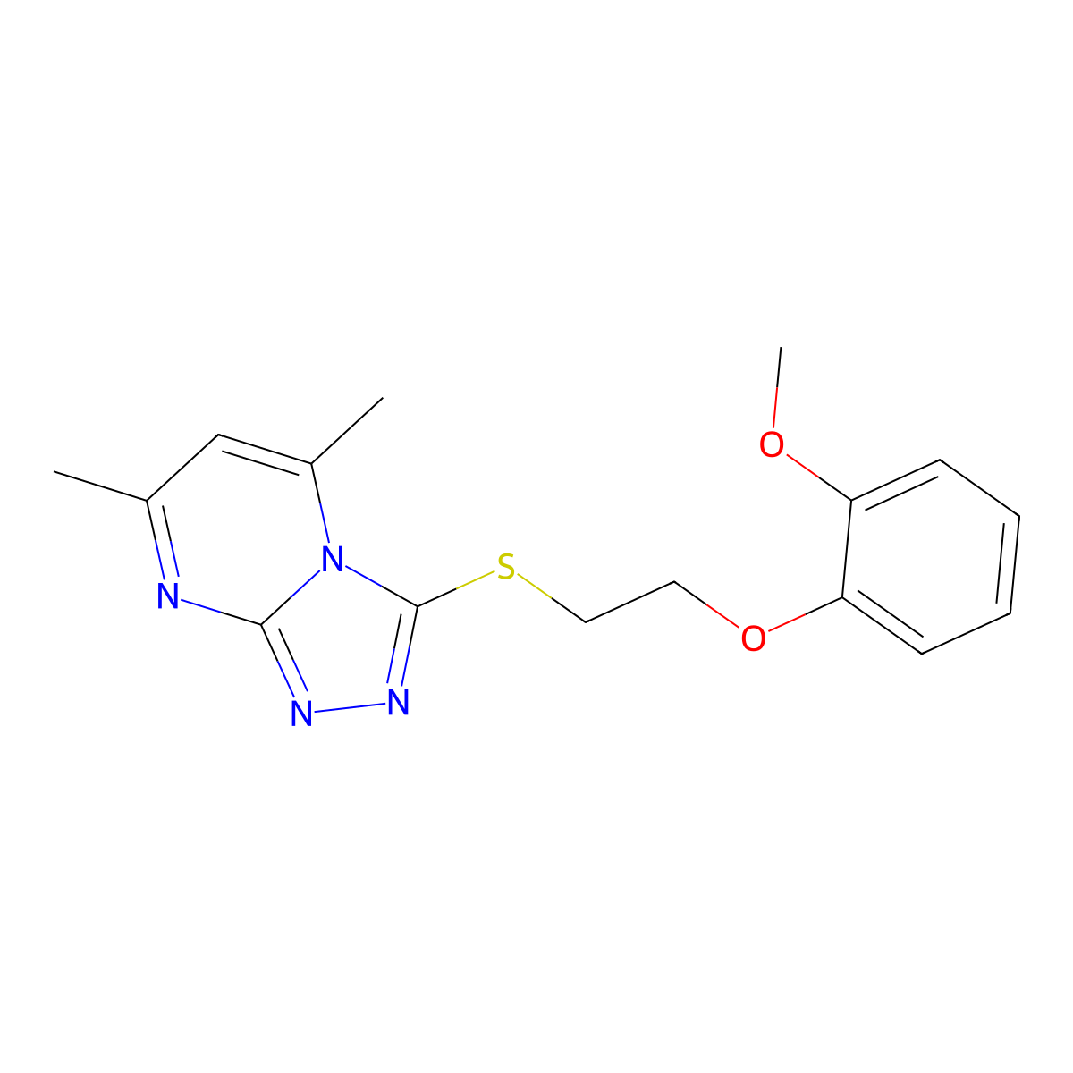 3-{[2-(2-Methoxyphenoxy)ethyl]sulfanyl}-5,7-dimethyl[1,2,4]triazolo[4,3-a]pyrimidine molecular structure, CAS 728886-73-5