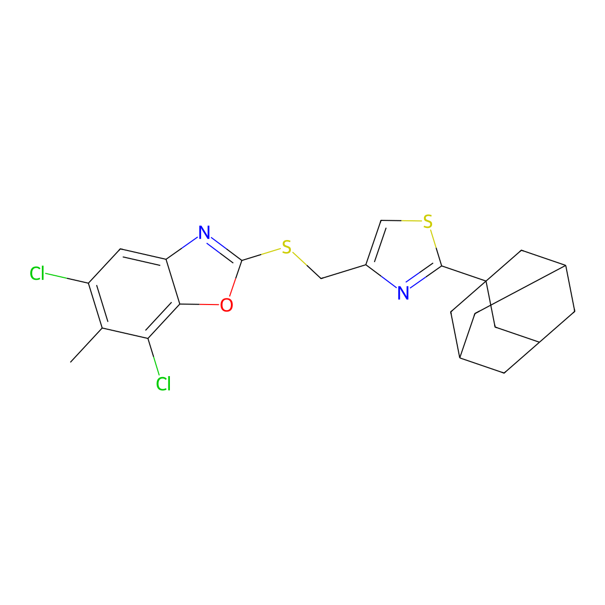 2-[[2-(1-Adamantyl)-1,3-thiazol-4-yl]methylsulfanyl]-5,7-dichloro-6-methyl-1,3-benzoxazole molecular structure, CAS 728886-82-6