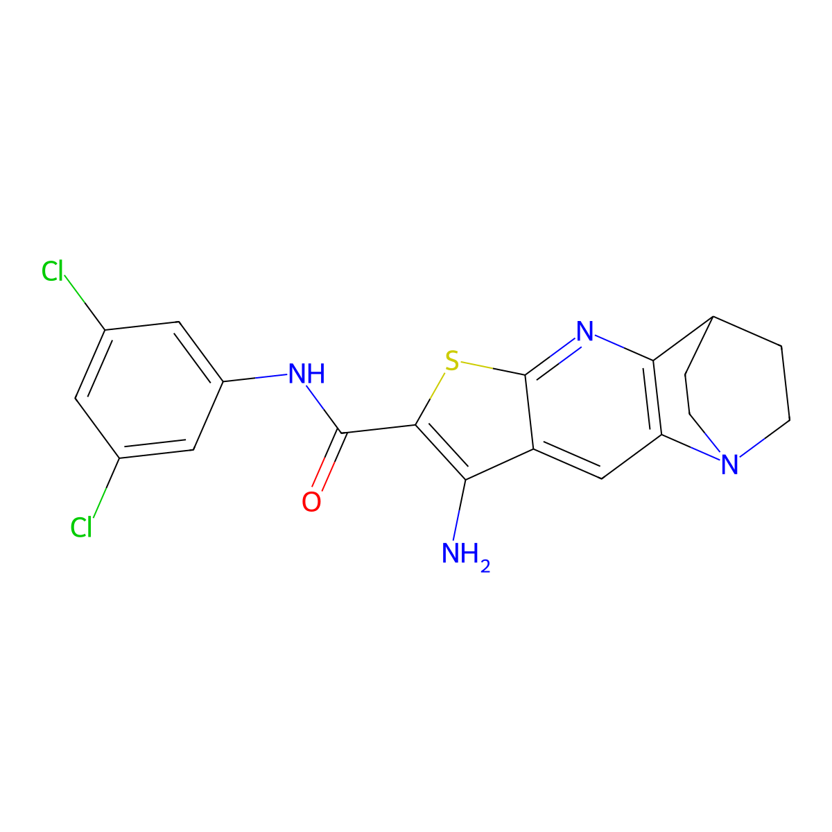 8-amino-N-(3,5-dichlorophenyl)-3,4-dihydro-2H-1,4-ethanothieno[2,3-b][1,5]naphthyridine-7-carboxamide molecular structure, CAS 728888-51-5