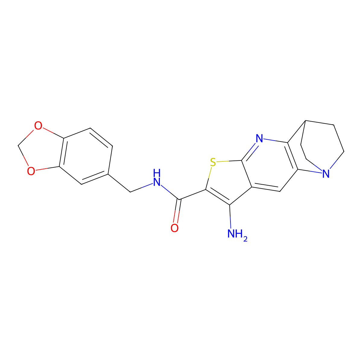 8-amino-N-(1,3-benzodioxol-5-ylmethyl)-3,4-dihydro-2H-1,4-ethanothieno[2,3-b][1,5]naphthyridine-7-carboxamide molecular structure, CAS 728888-53-7