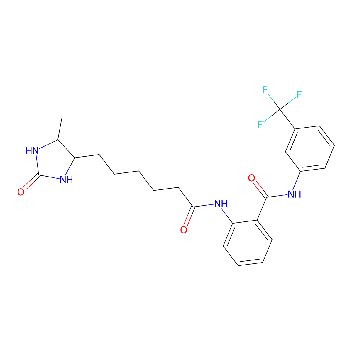 2-[6-(5-methyl-2-oxoimidazolidin-4-yl)hexanoylamino]-N-[3-(trifluoromethyl)phenyl]benzamide molecular structure, CAS 728888-62-8