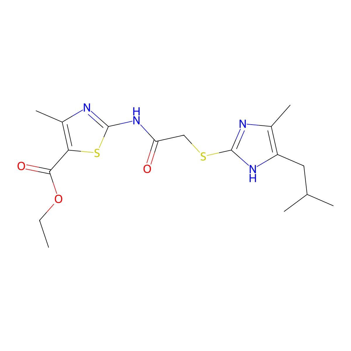 ethyl 2-({2-[(5-isobutyl-4-methyl-1H-imidazol-2-yl)sulfanyl]acetyl}amino)-4-methyl-1,3-thiazole-5-carboxylate molecular structure, CAS 728888-65-1