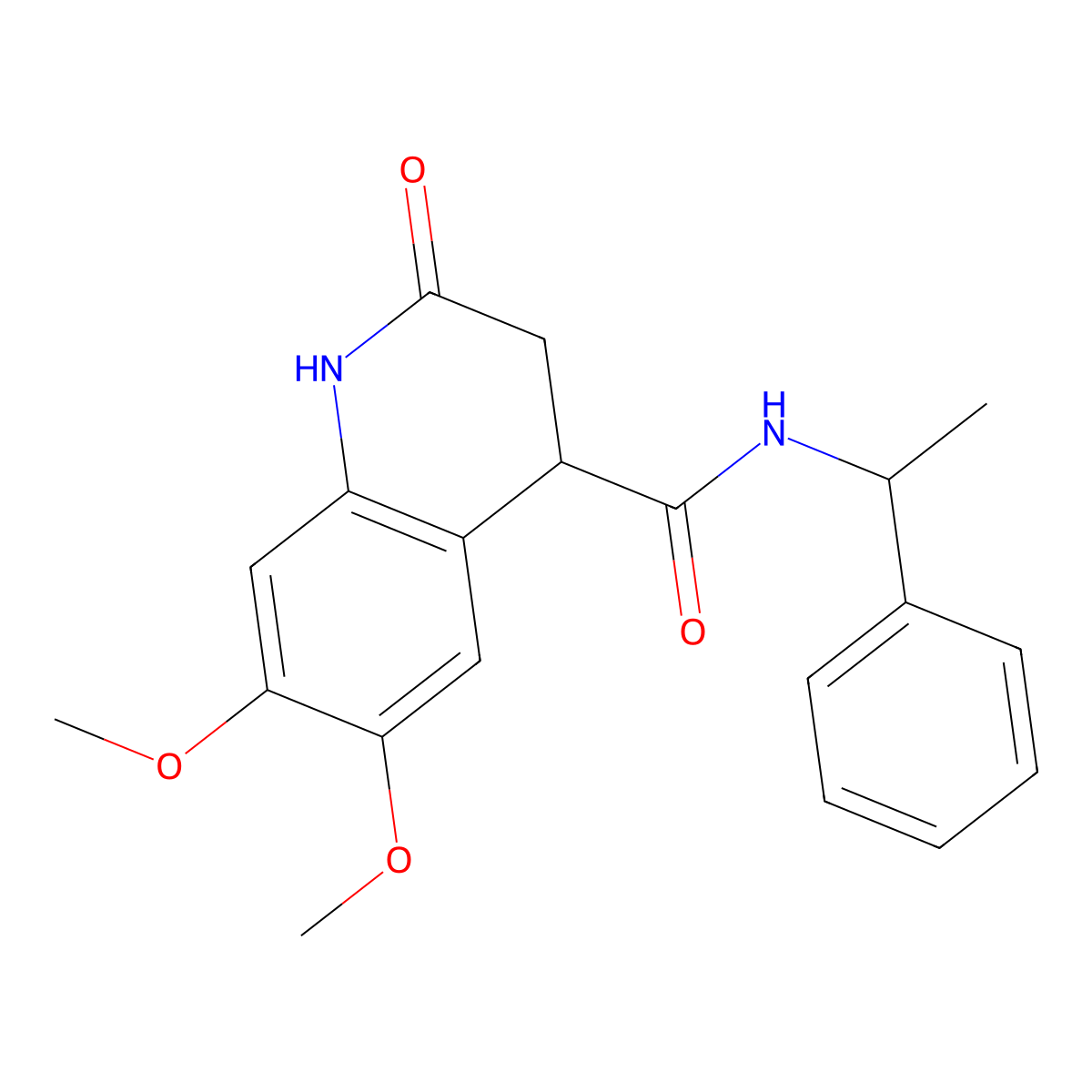 6,7-dimethoxy-2-oxo-N-(1-phenylethyl)-1,2,3,4-tetrahydroquinoline-4-carboxamide molecular structure, CAS 728888-82-2