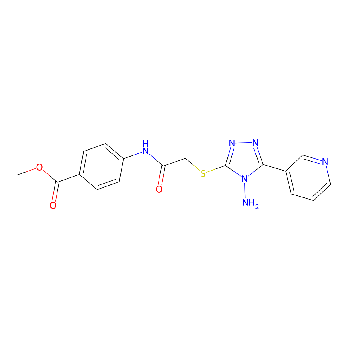Methyl 4-[2-(4-amino-5-(3-pyridyl)-1,2,4-triazol-3-ylthio)acetylamino]benzoate molecular structure, CAS 728890-75-3