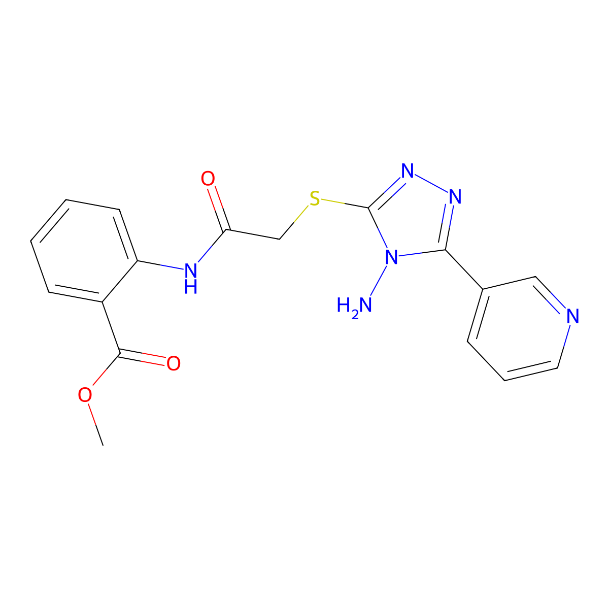 Methyl 2-[[2-[(4-amino-5-pyridin-3-yl-1,2,4-triazol-3-yl)sulfanyl]acetyl]amino]benzoate molecular structure, CAS 728894-03-9