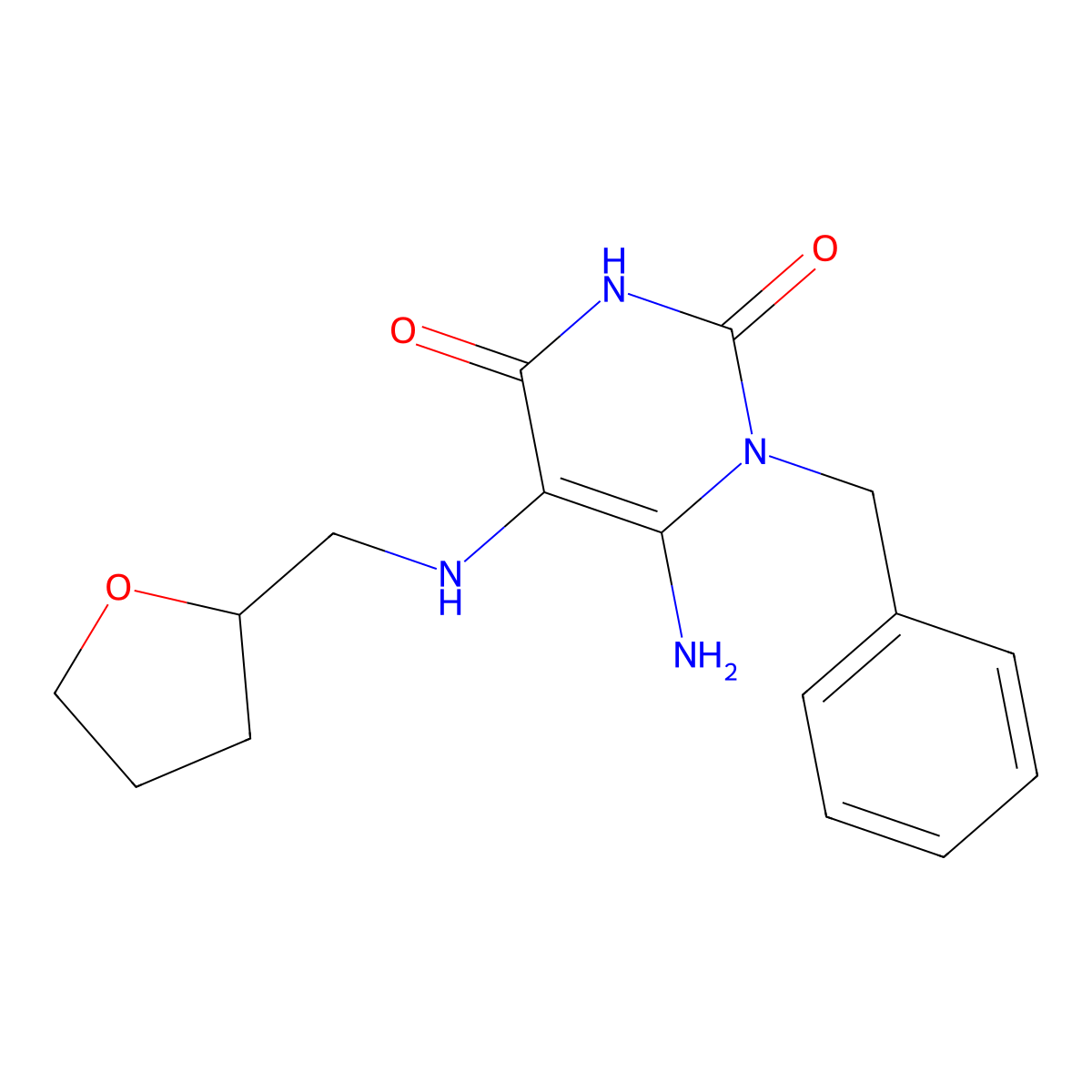 6-Amino-1-benzyl-5-[(tetrahydro-furan-2-ylmethyl)-amino]-1H-pyrimidine-2,4-dione molecular structure, CAS 728898-91-7