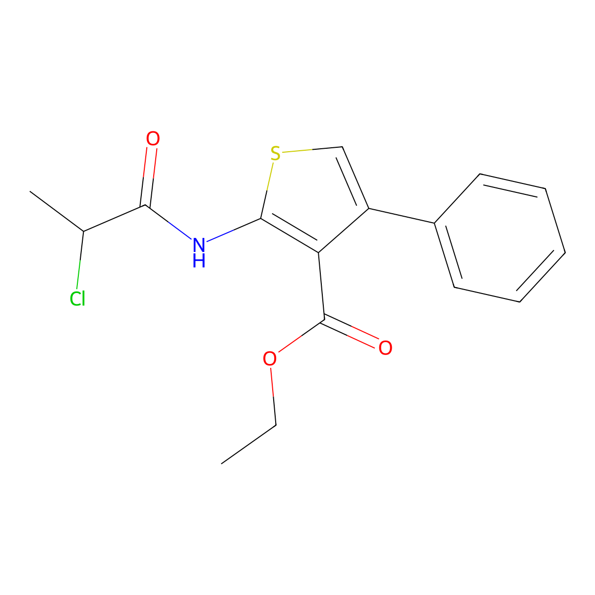 Ethyl 2-(2-chloropropanamido)-4-phenylthiophene-3-carboxylate molecular structure, CAS 728898-92-8